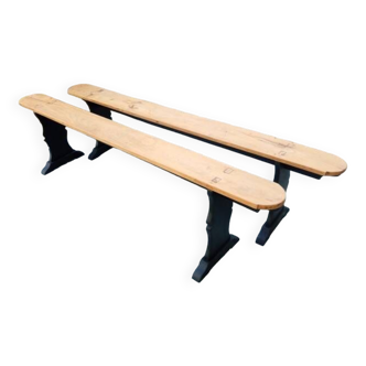 Pair of large wooden benches