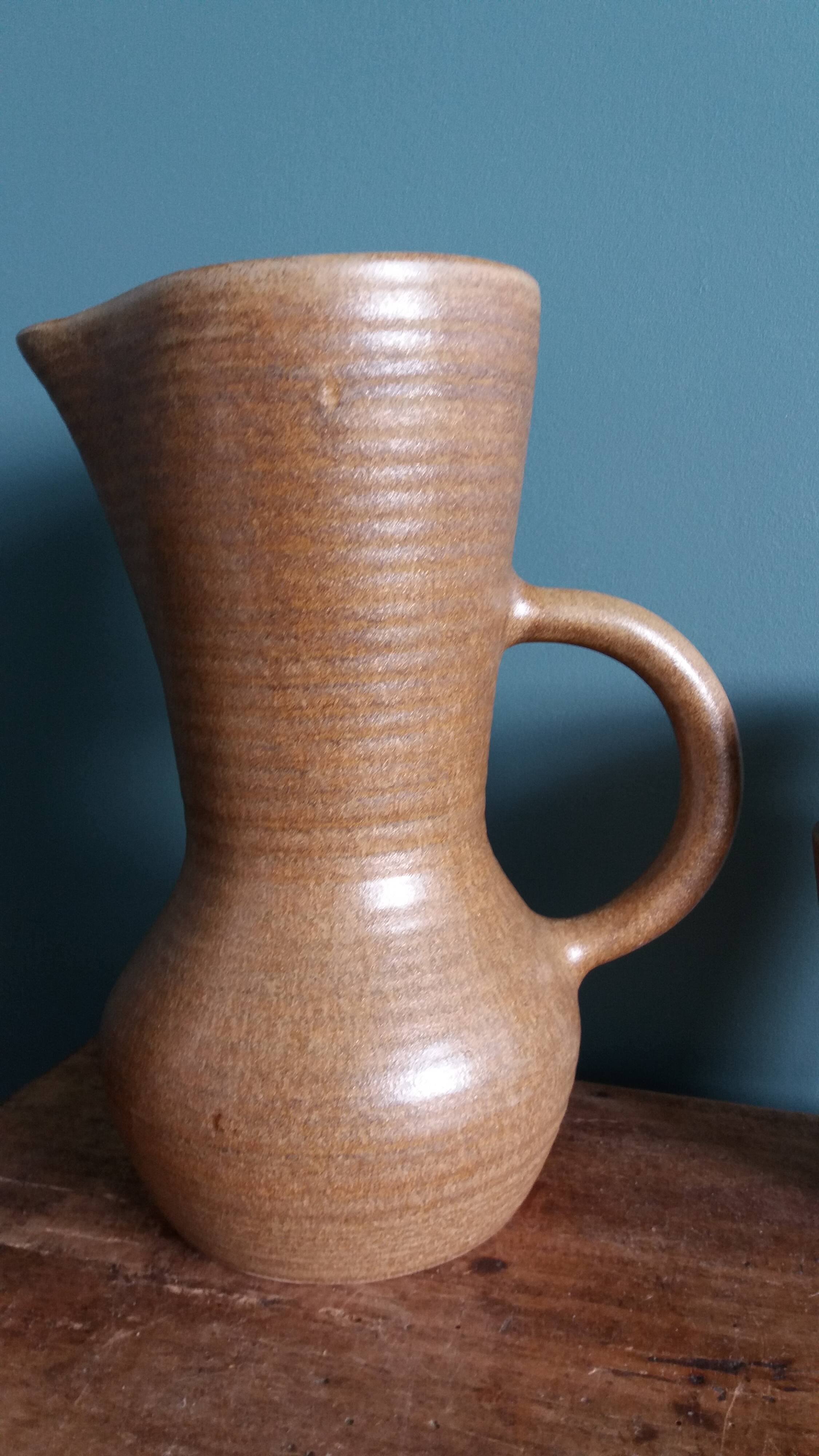 Cider or orangeade service Digoin, jug and stoneware glasses.