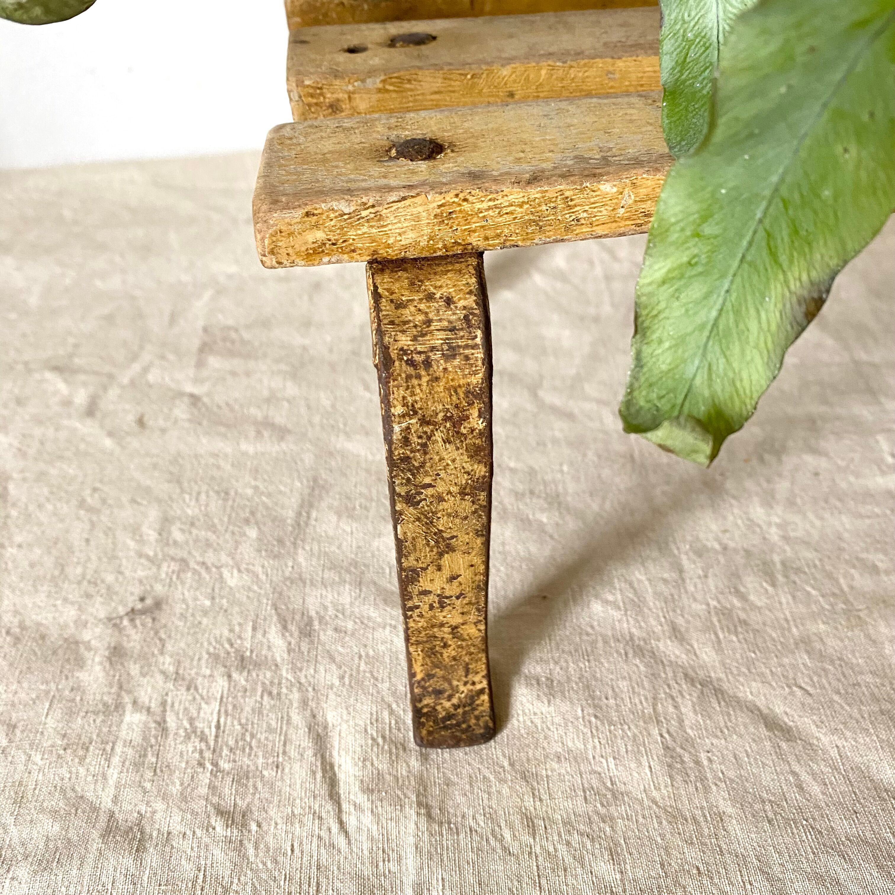 Low stool, wooden and metal plant holder