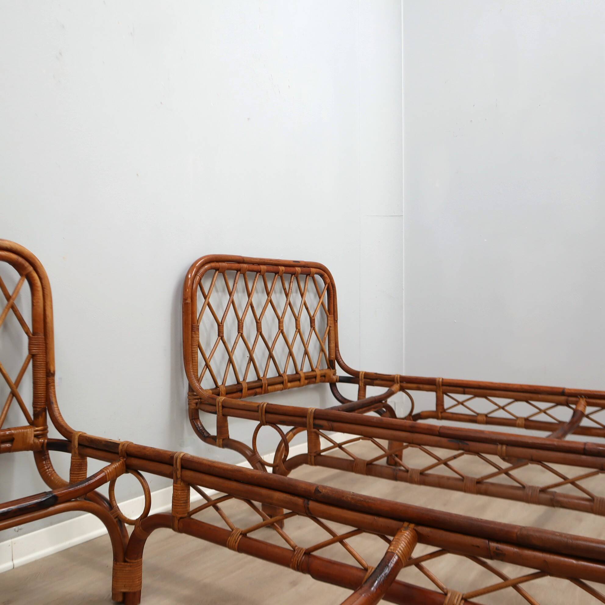 Pair 1960s Franca Helg Bonacina Rattan Malacca Daybeds