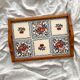 Vintage wooden and earthenware tray from Gien with Peonies decor