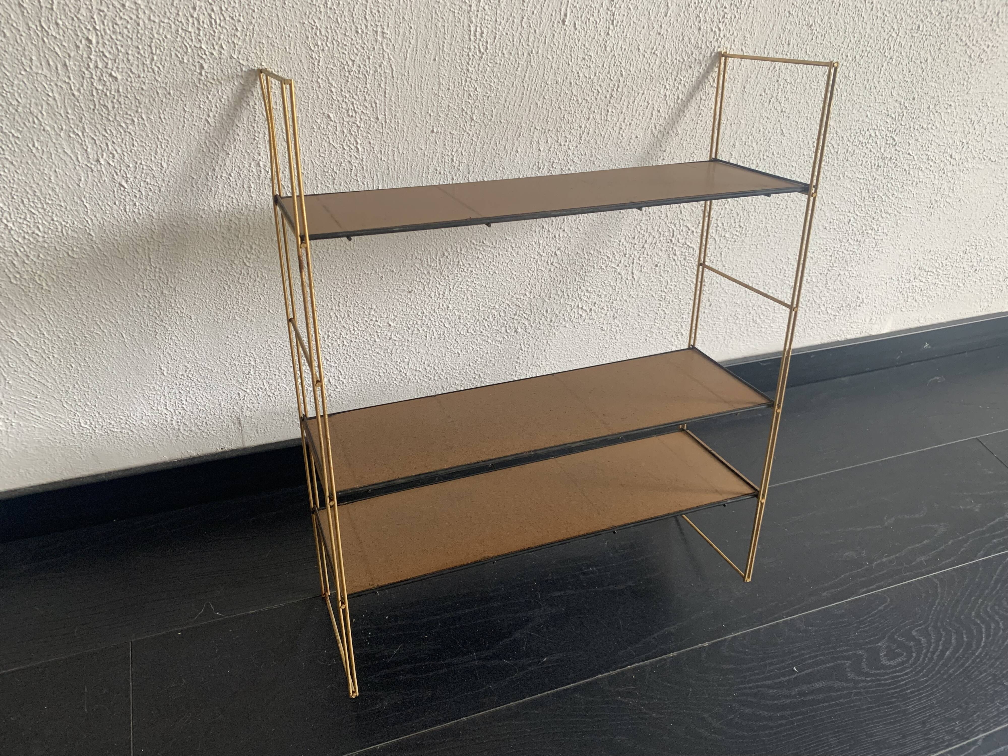 Vintage 1960 String wall shelf in gold wood - 60 x 50 cm