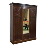 19th-century English mahogany three-door wardrobe.