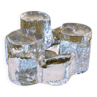 Bougeoir en verre taillé brutaliste