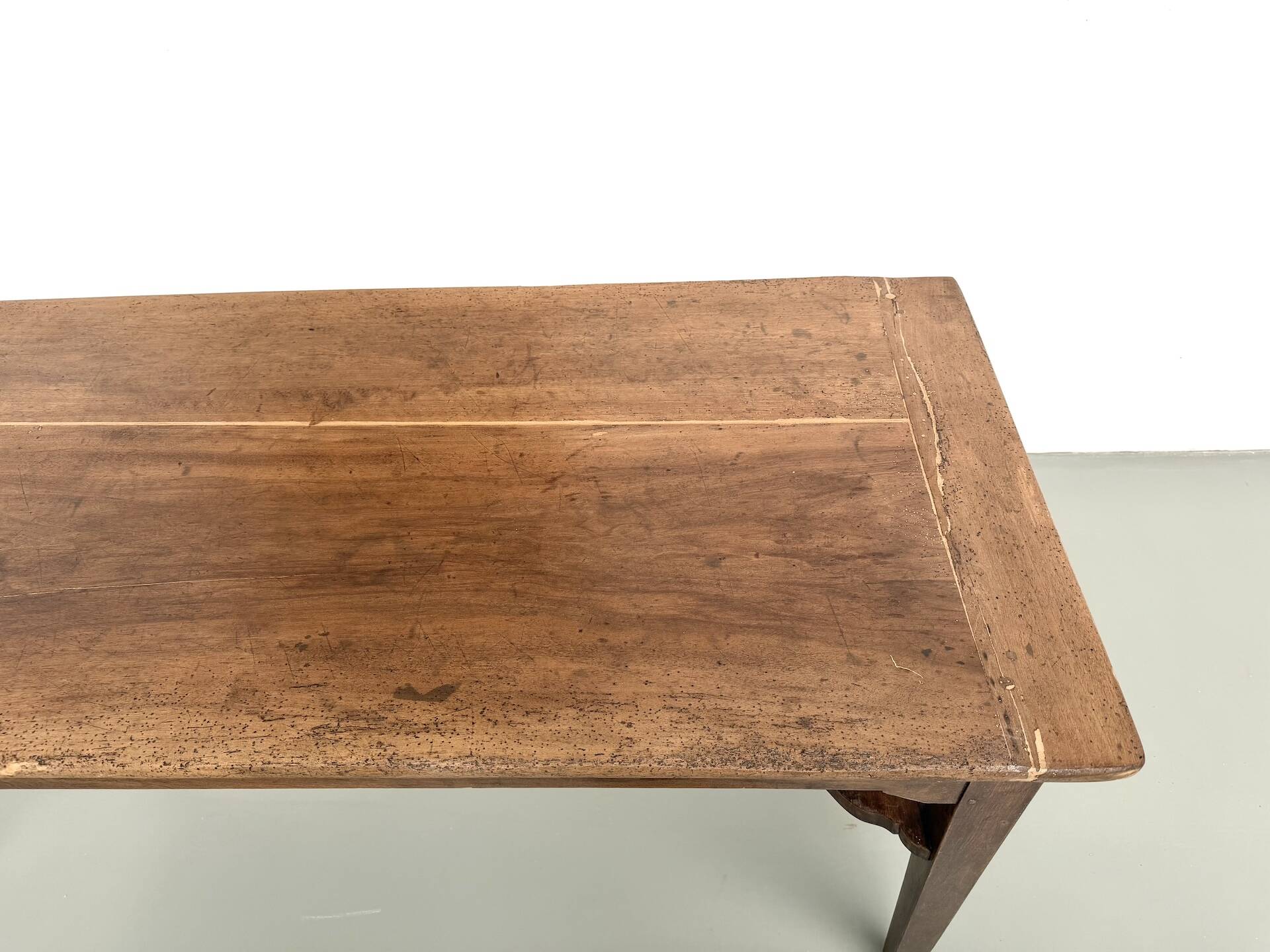 Farm table, old solid oak dough trough, France, around 1920.
