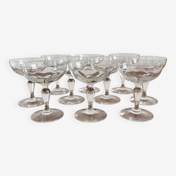 10 coupes à champagne anciennes en verre soufflé 19eme