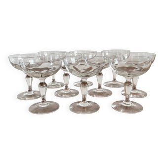 10 antique champagne glasses in blown glass, 19th century
