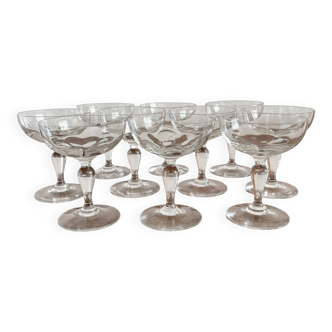10 old champagne glasses in 19th century blown glass