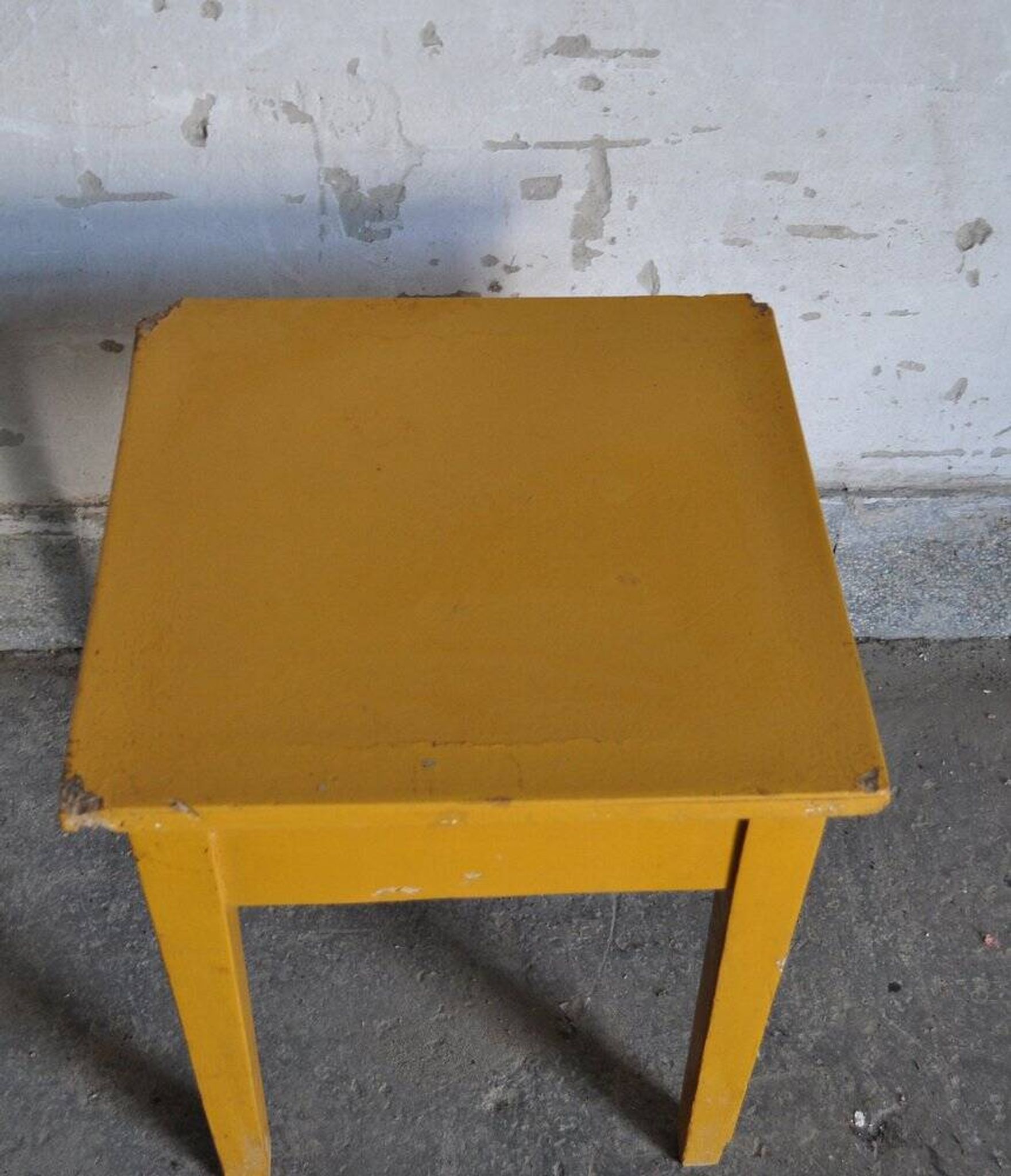 Farm stool painted in yellow ochre made of solid pine - 1940s
