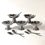 Set of 5 Guy Degrenne stainless steel ice cream cups and spoons