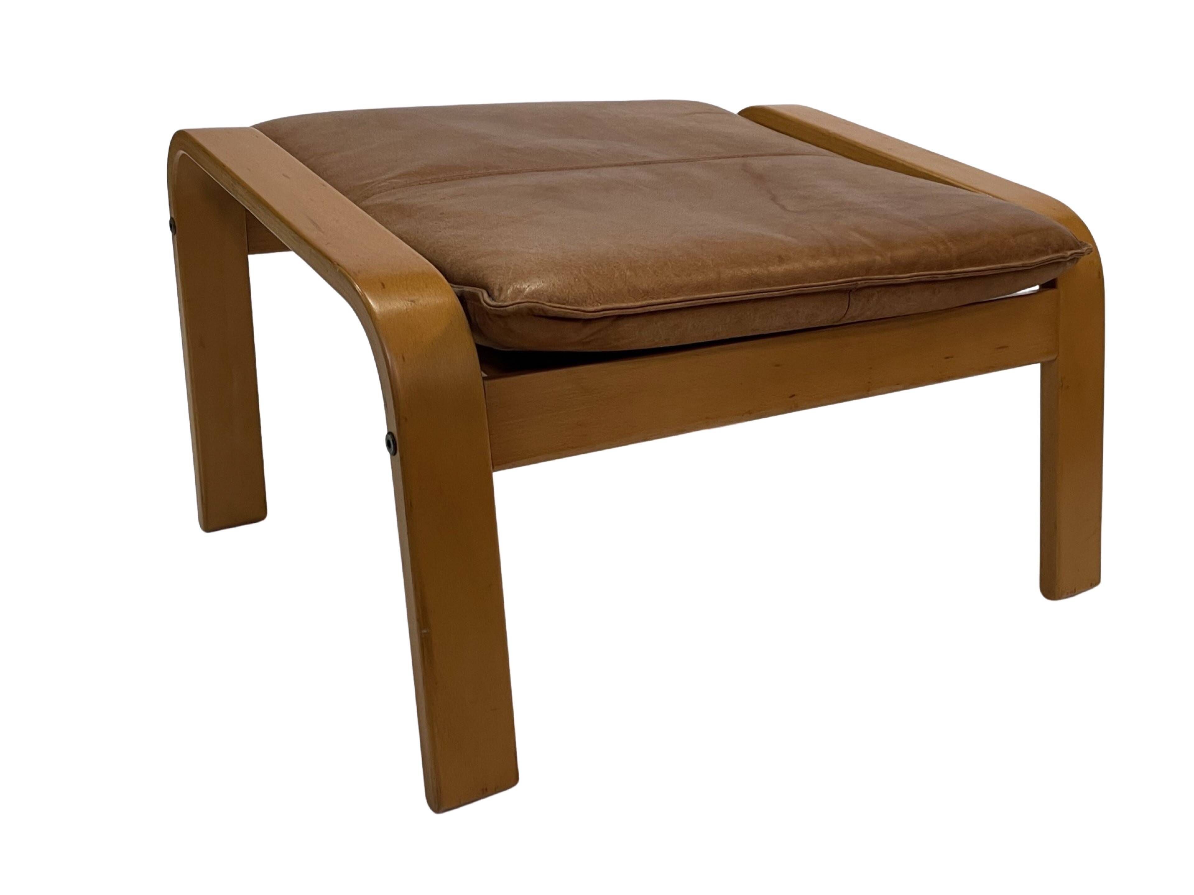 Vintage IKEA Poang Tan Leather Cantilever  Footstool Ottoman Design