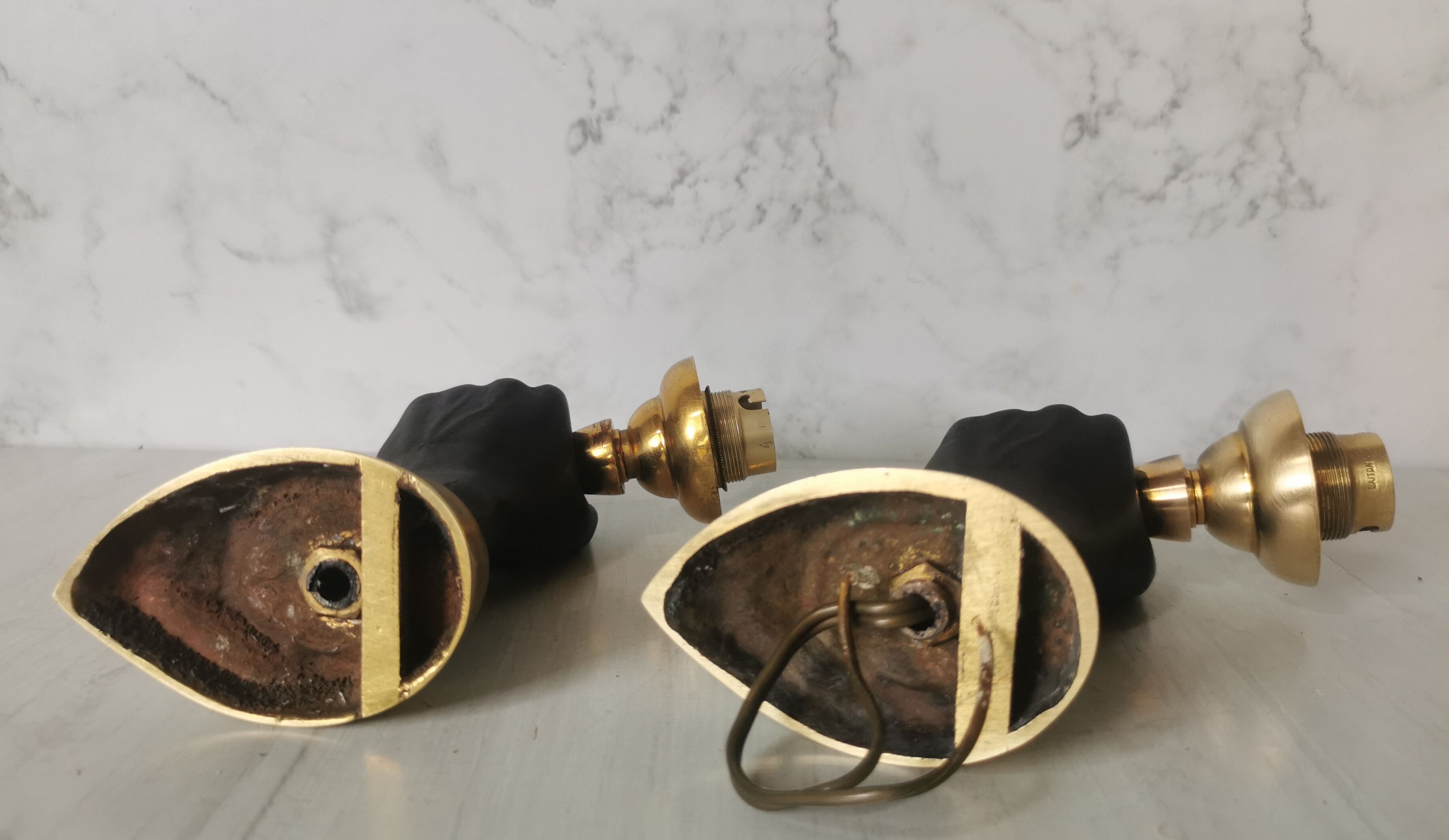 Pair of brass hand flare appliques