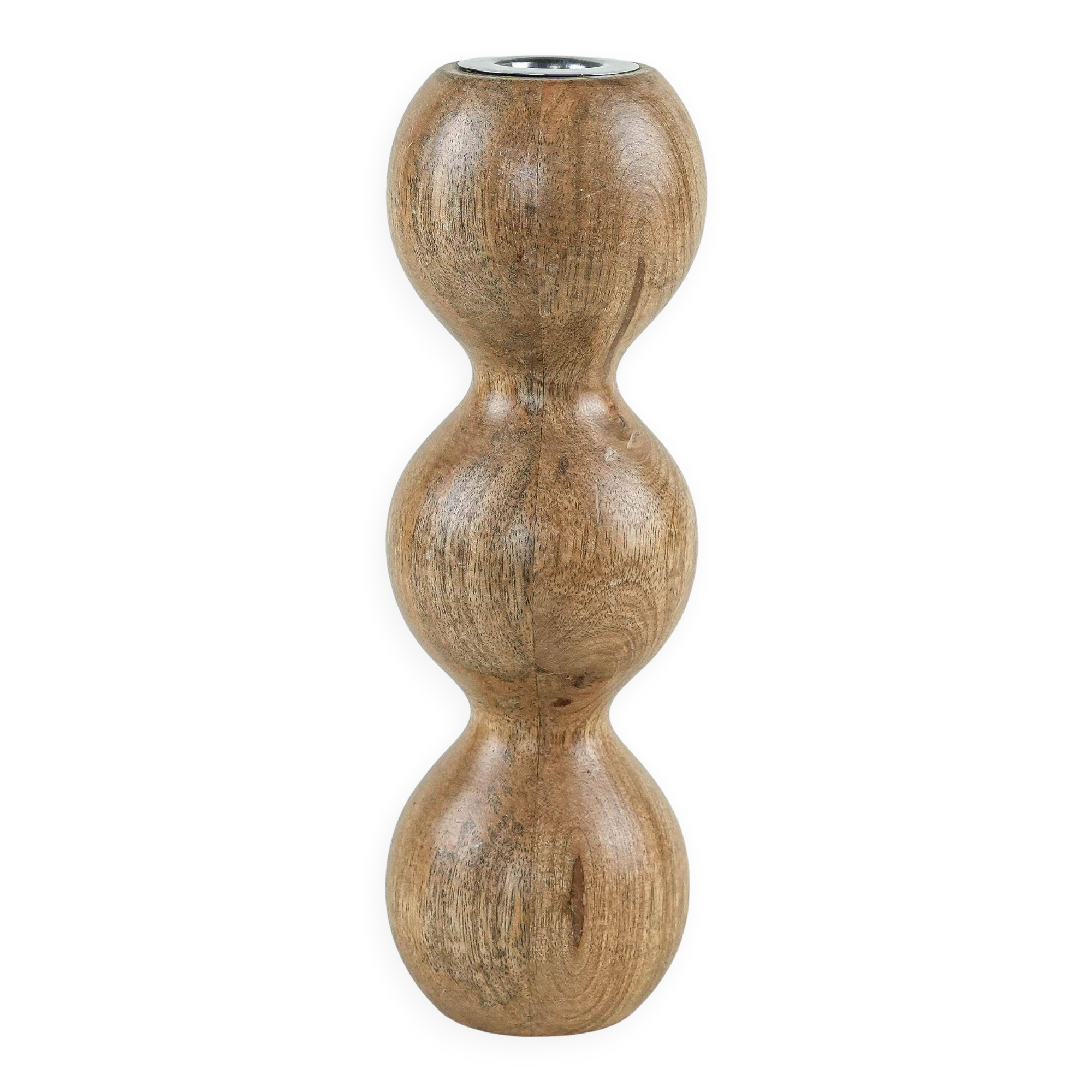 Turned wooden candlestick organic form 1970s European craftsmanship