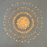 Pair of large chandeliers adorned with glass drops, chrome metal structures, Italy circa 1960.