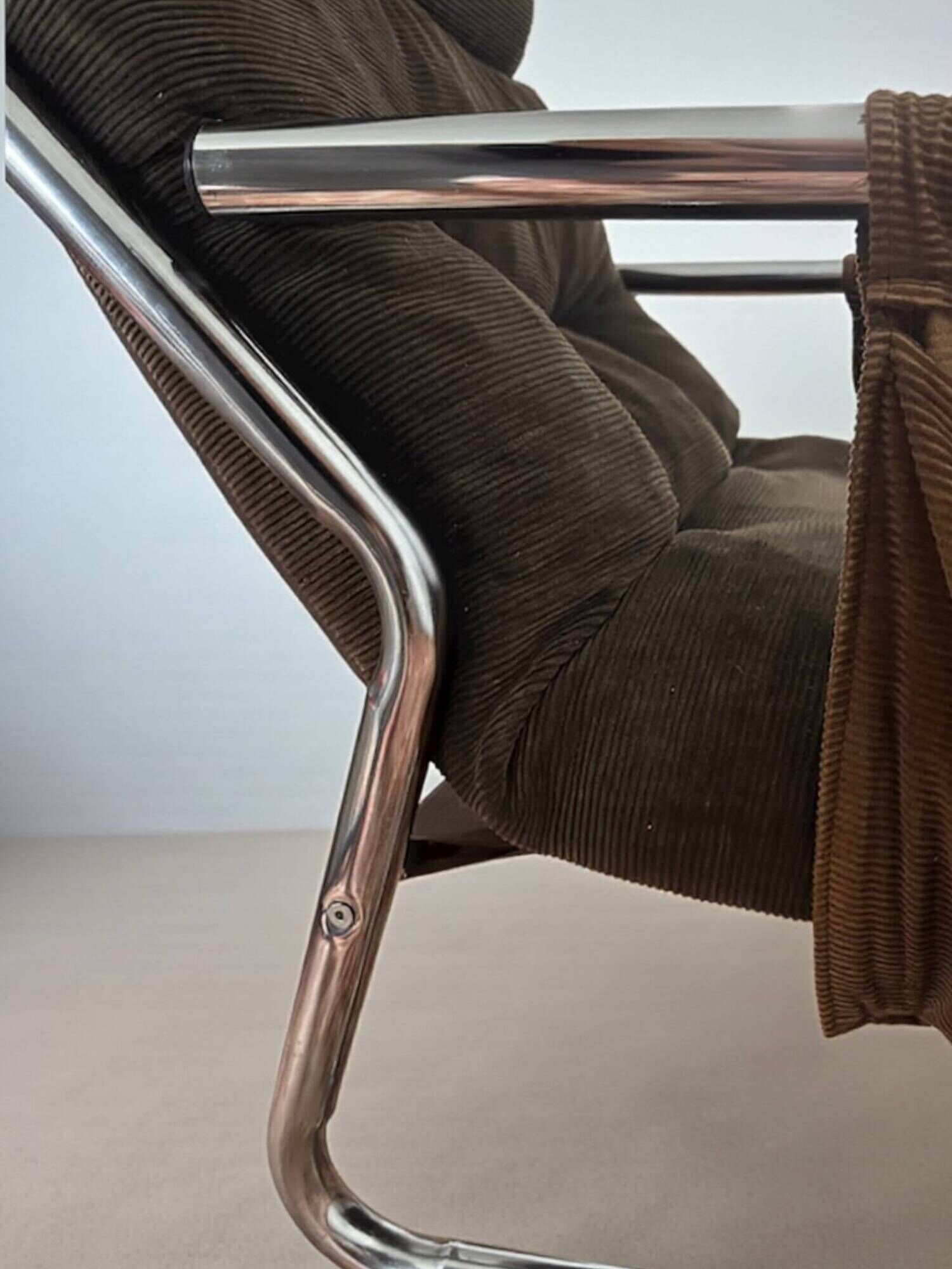 Pixi armchair by Gillis Lundgren for IKEA in chrome and brown velvet, 1974