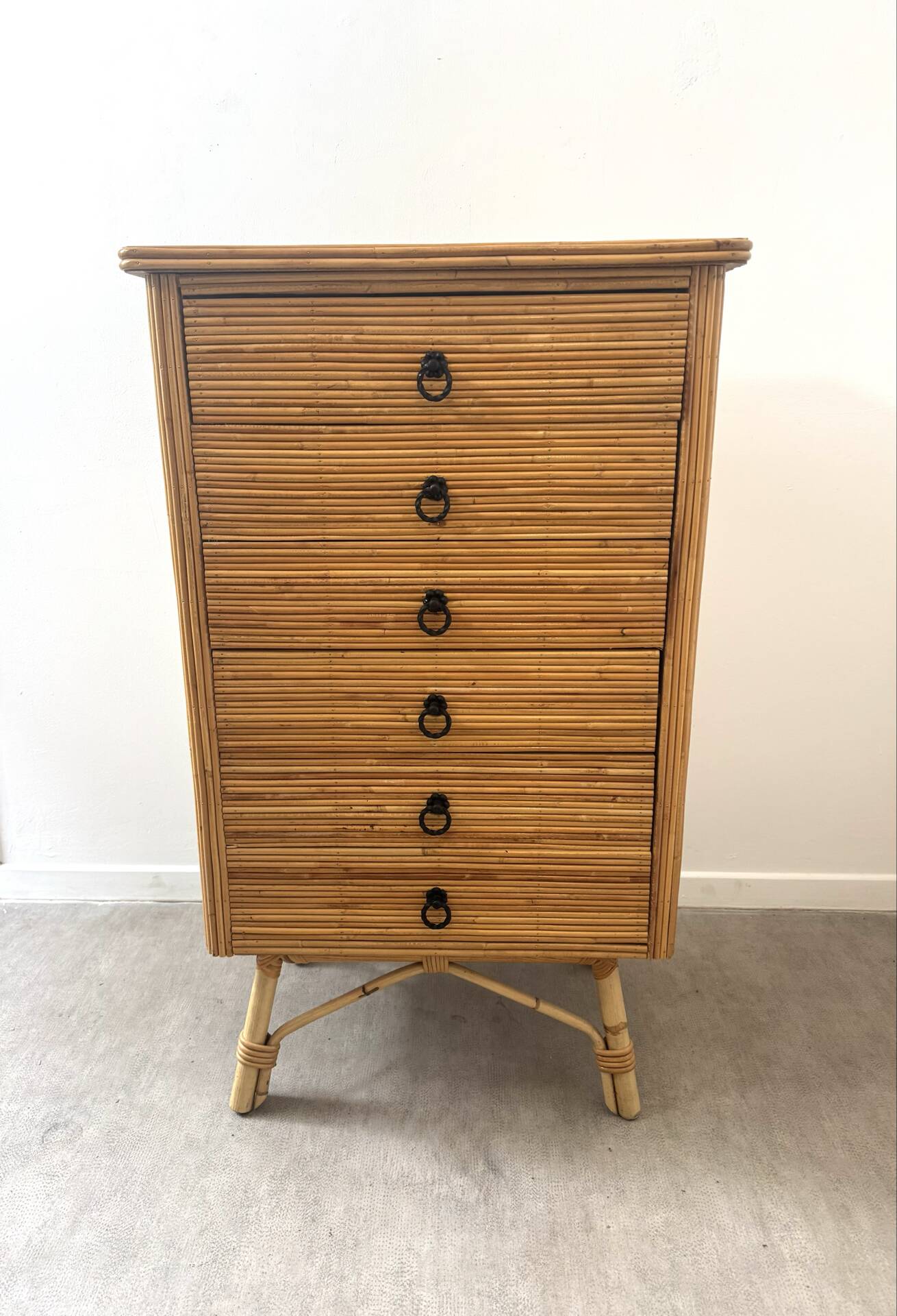 Vintage rattan chest of drawers by Audoux Minet