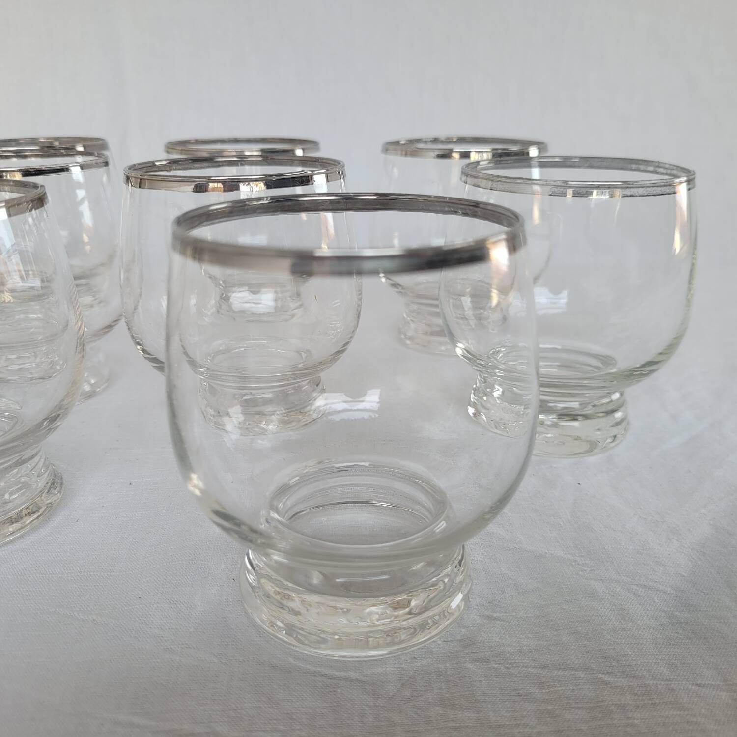 10 antique glasses with silver trim – French glassware, around 1950