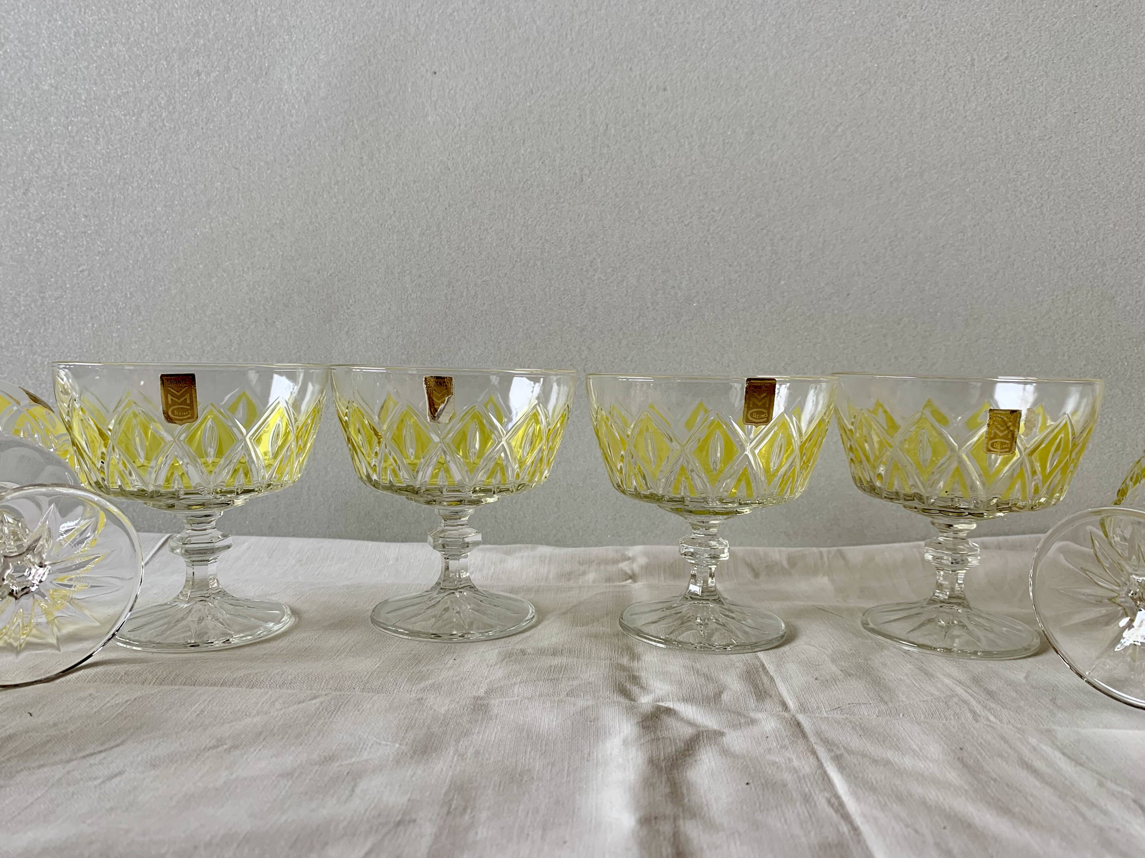 Set of 12 glasses - VMC Reims Arlequin champagne glasses - yellow decor