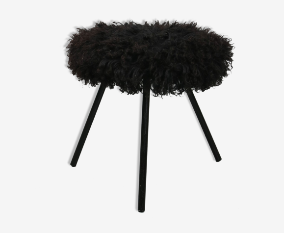 Tabouret de mouton noir du milieu du siècle