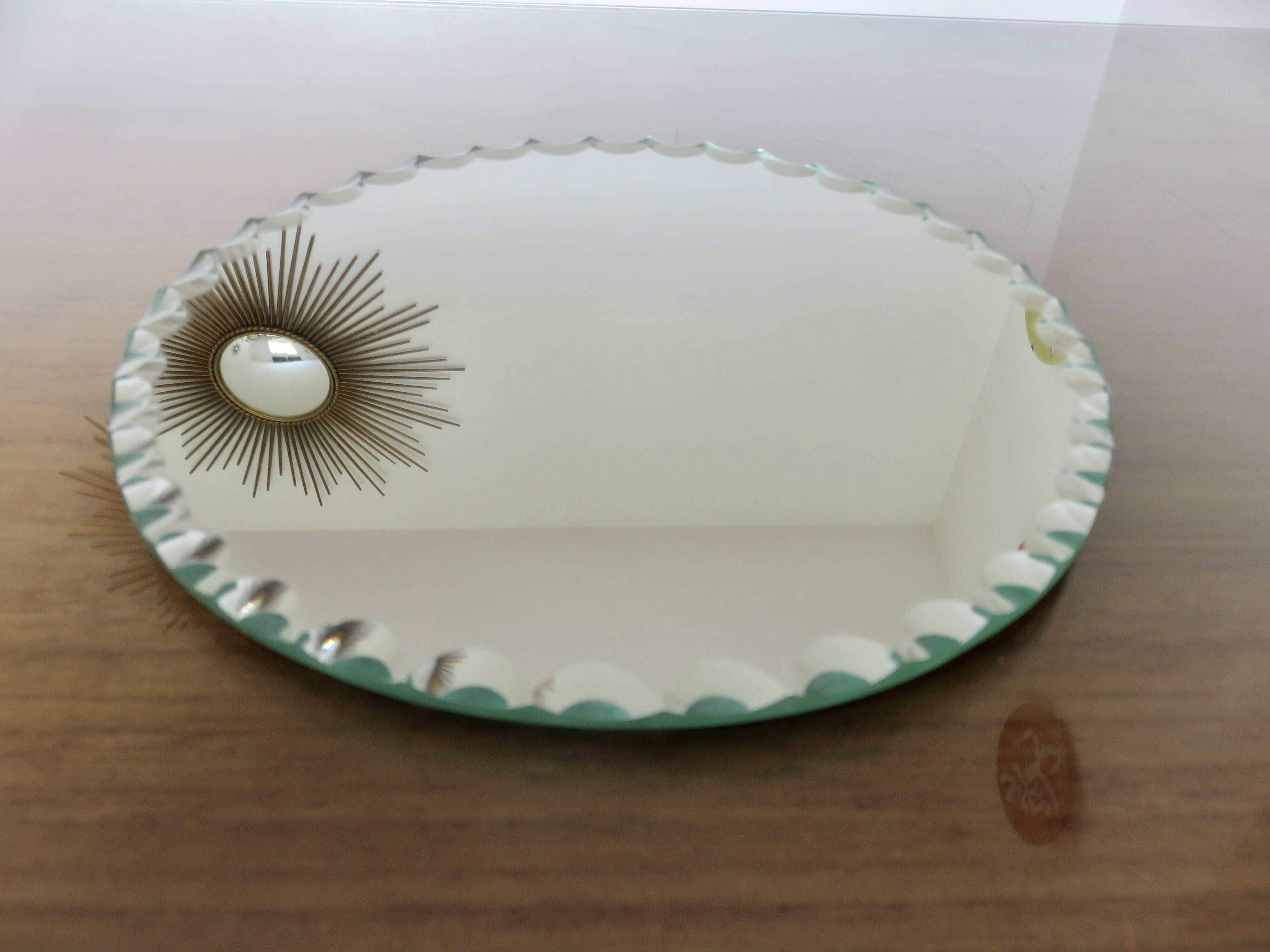 Vintage round mirror, freestanding, Art Deco, bevelled, 1940s 50s