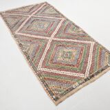 4x8 Green & Beige Vintage Kilim Rug, 133x253Cm