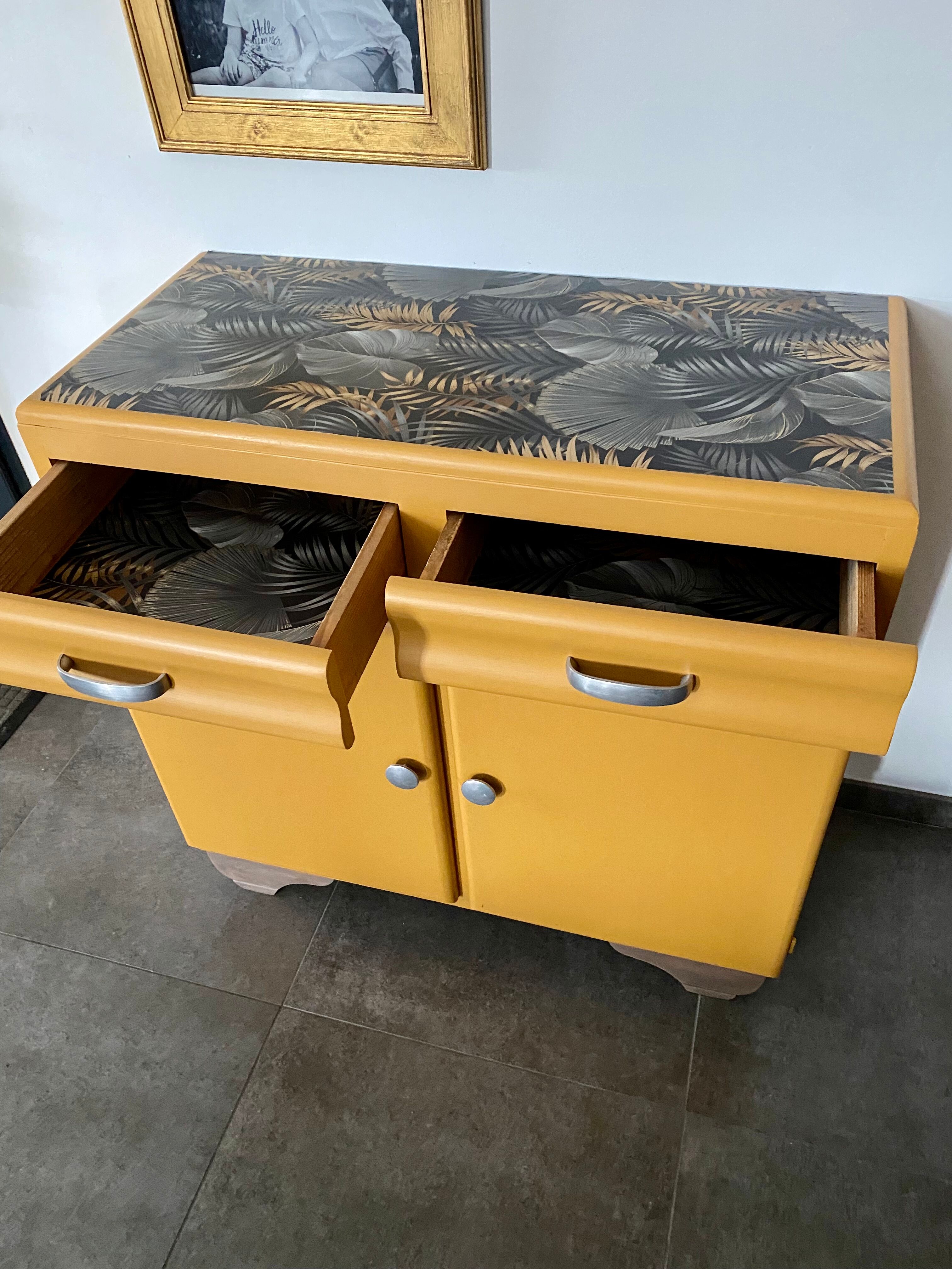 Low style Mado sideboard restyled yellow