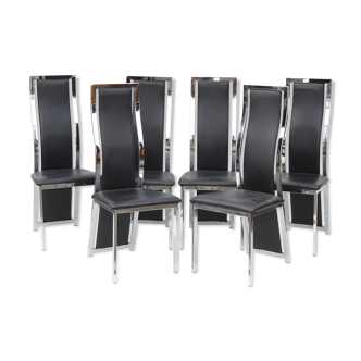 Suite de six chaises en métal chromé et skaï