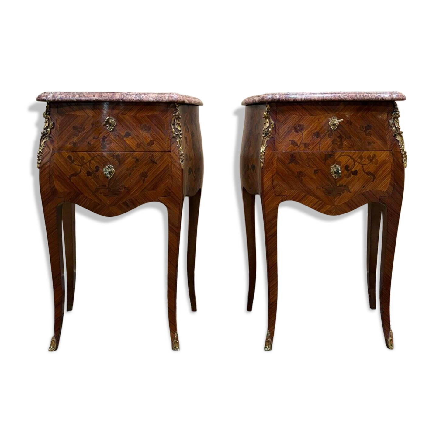 Pair of bedside tables with rosewood marquetry, Louis XV style.