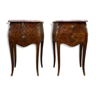 Pair of bedside tables with rosewood marquetry, Louis XV style.