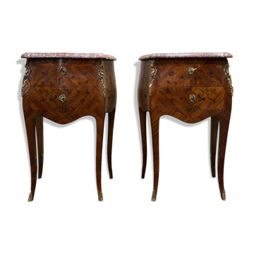 Pair of bedside tables with rosewood marquetry, Louis XV style.