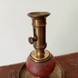 Vintage brass and colored glass hand candle holder