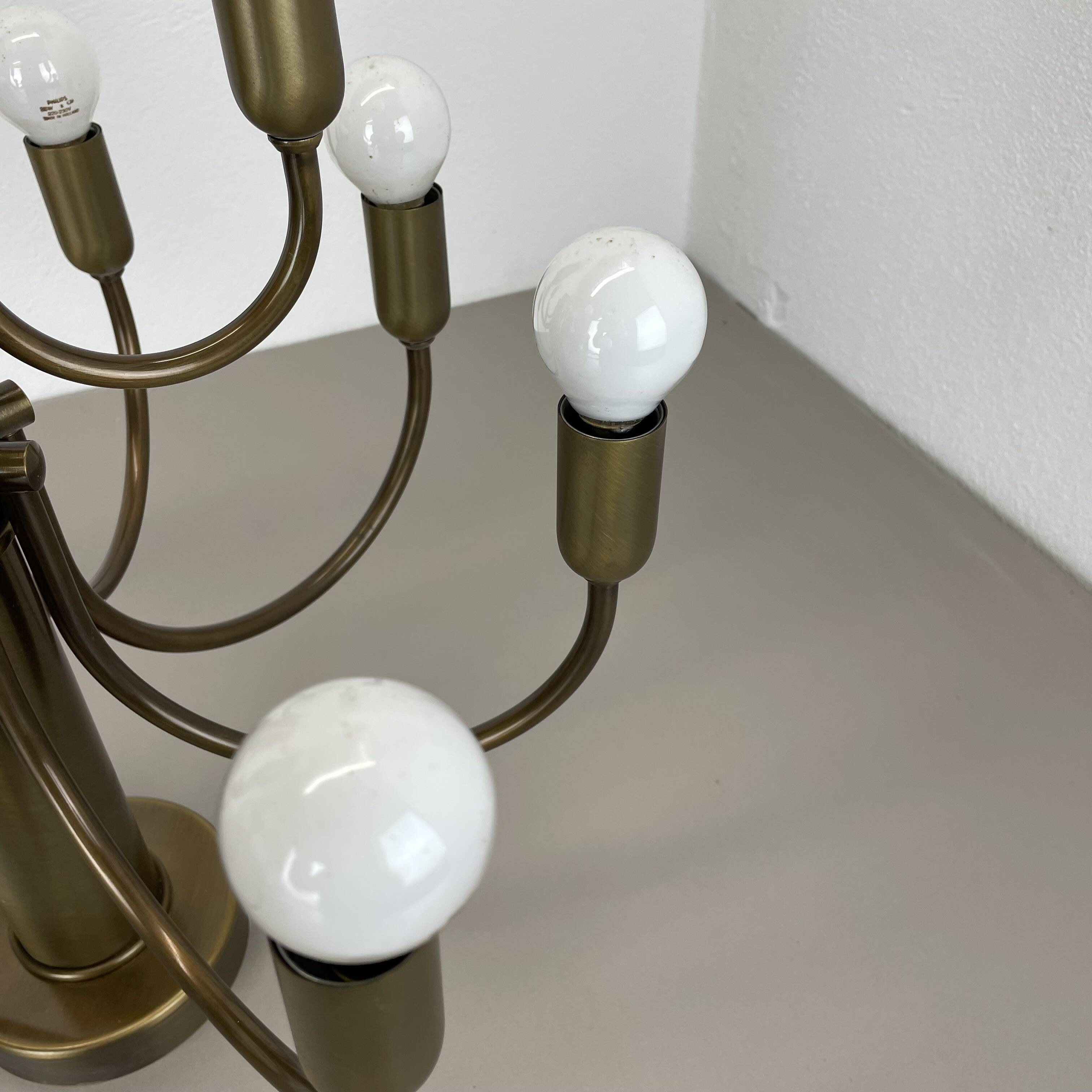 large 12-armed solid Brass ceiling light Chandelier by WKR Lights, Germany 1970s