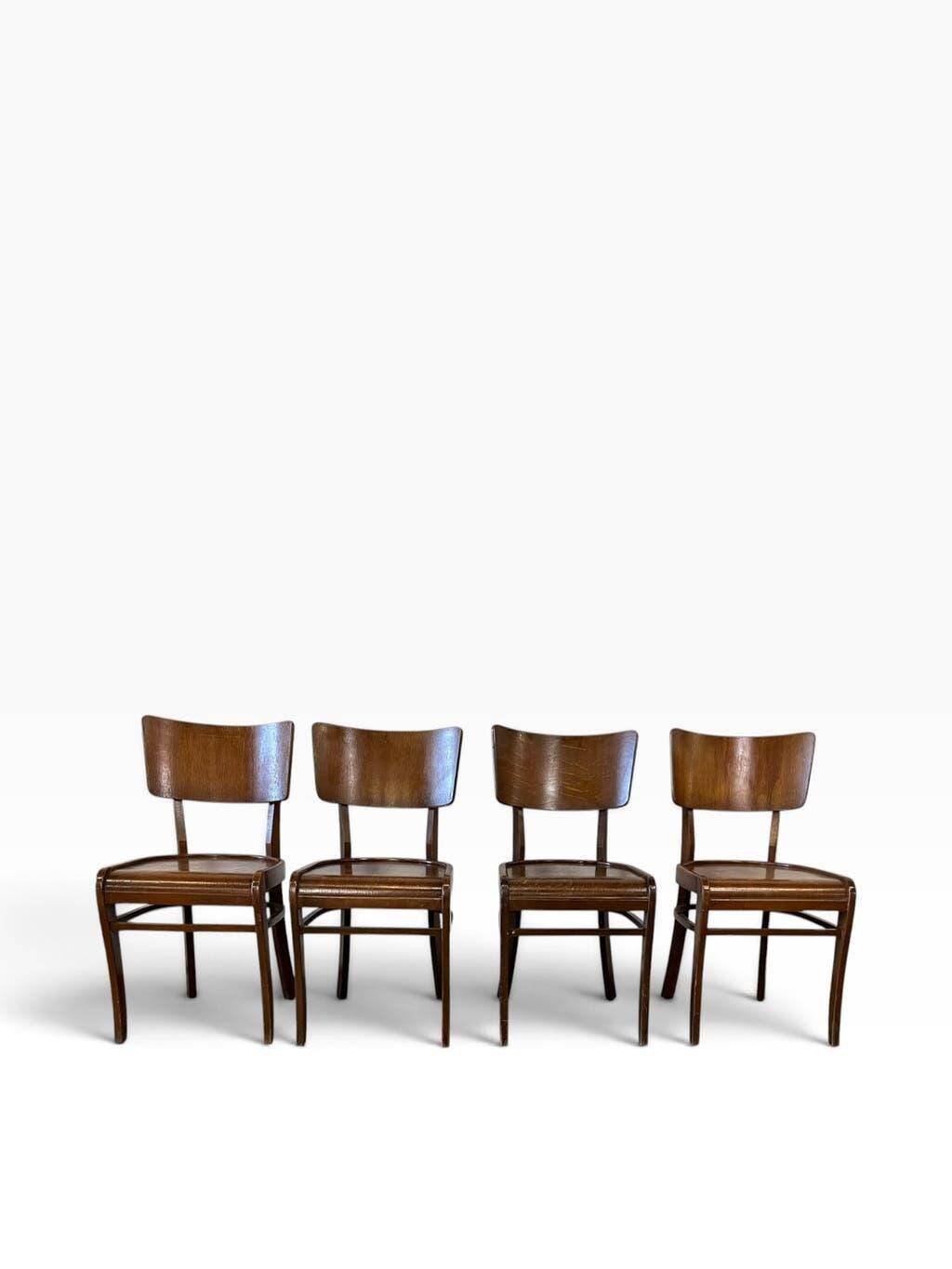 Ensemble de 4 chaises art déco vintage en bois