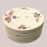 Set of 12 flat plates flowered porcelain