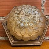 Antique Ceiling Light Wall Lamp Molded Glass + Wooden Support 70s Vintage