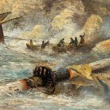 19th century oil on canvas depicting an animated marine scene with its gilded wooden frame
