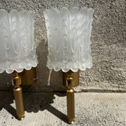 Old pair of wall sconces by Maison Lunel in brass and glass.