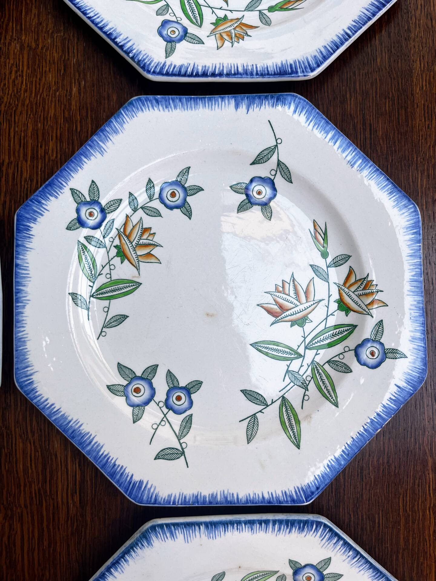 Set of 6 antique octagonal plates Longwy – Old Longwy