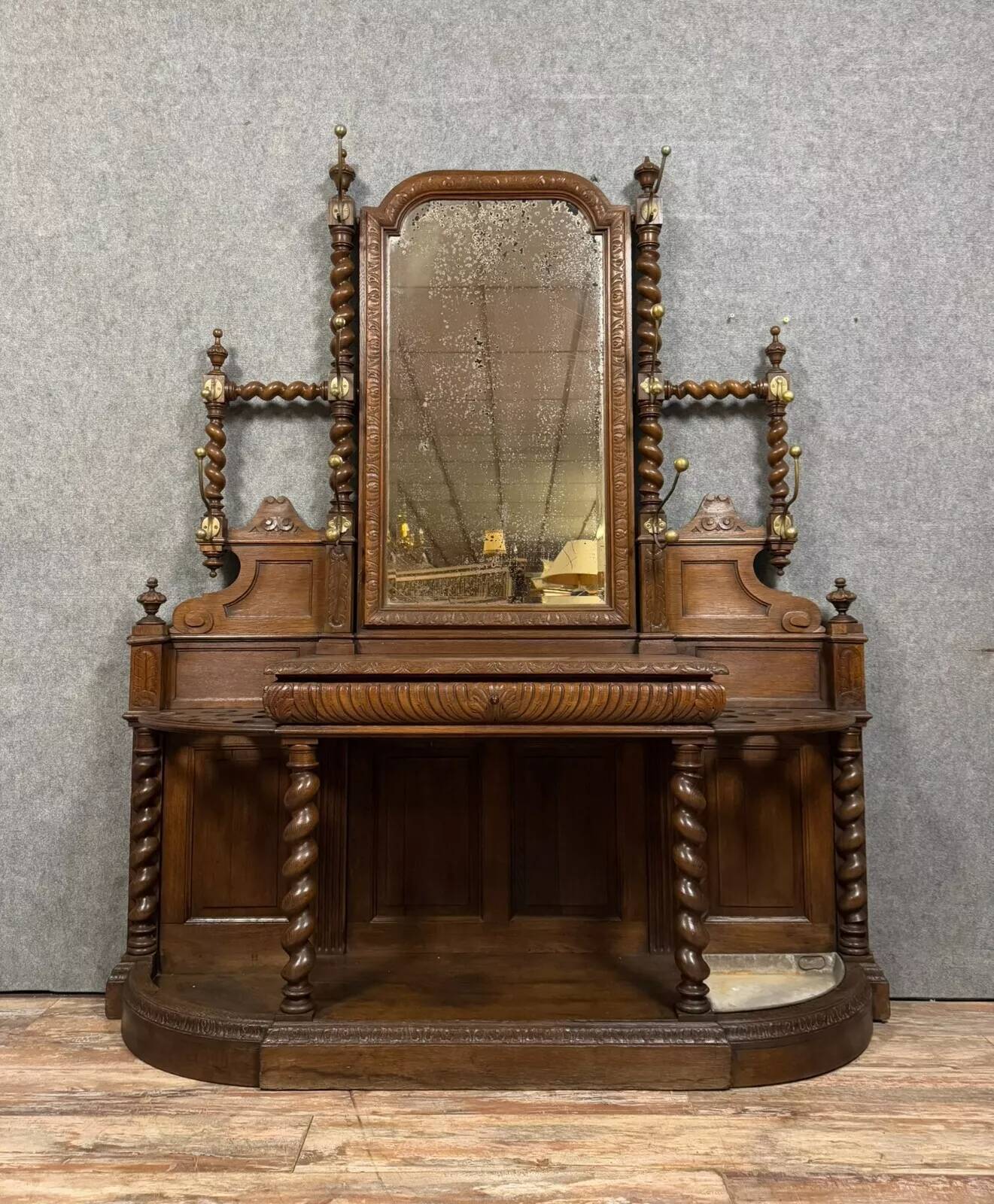 Renaissance style oak castle coat rack circa 1850