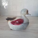 Duck-shaped slipware in the style of Michel Caugant.