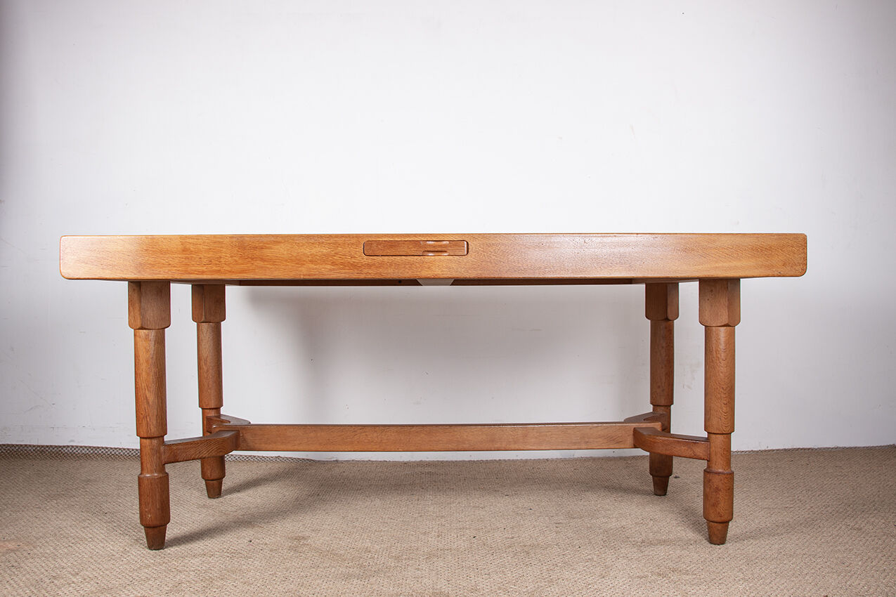 Large extendable dining table, 320 cm, in oak, Guillerme and Chambron.