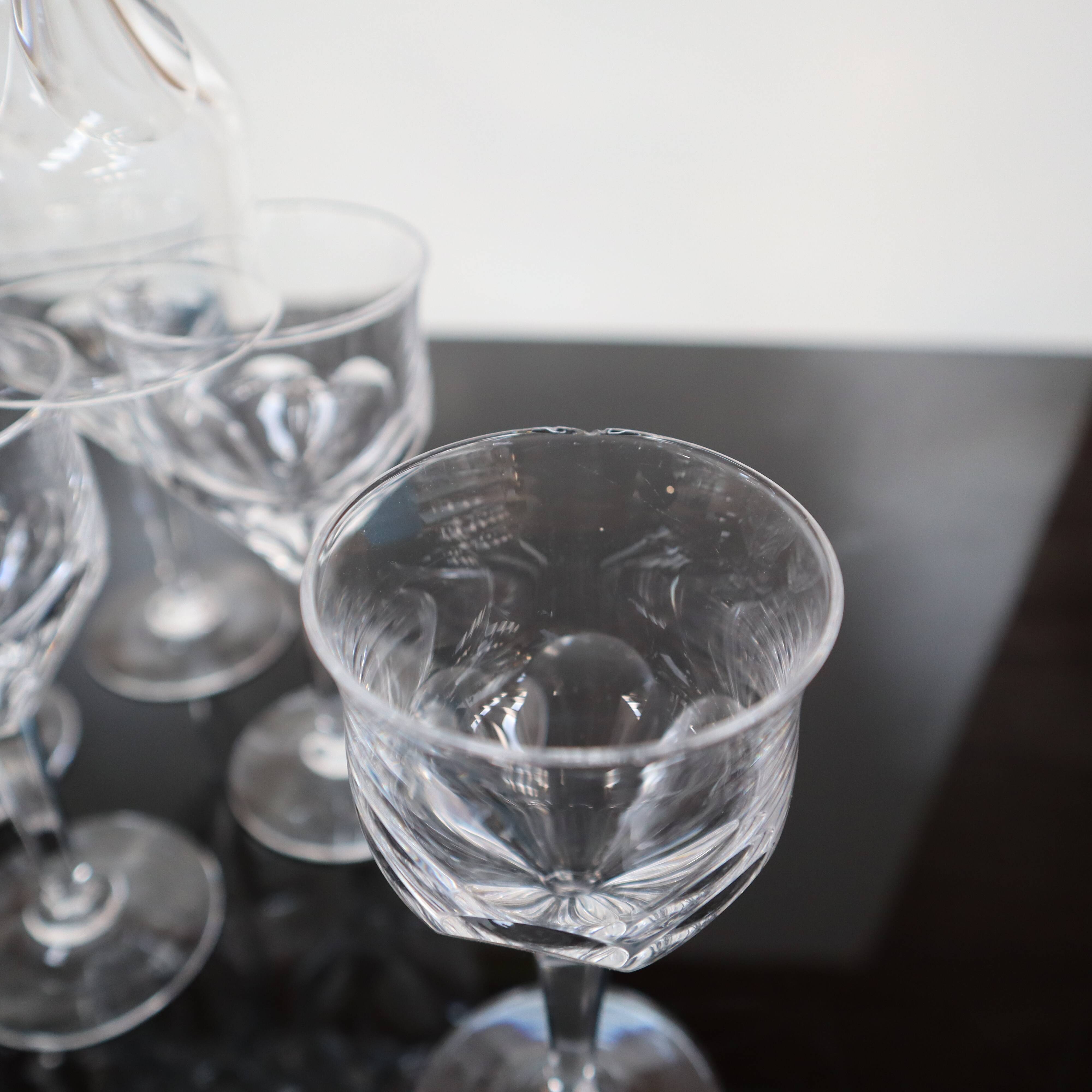 Set of 7 Val Saint Lambert crystal port glasses Nestor model