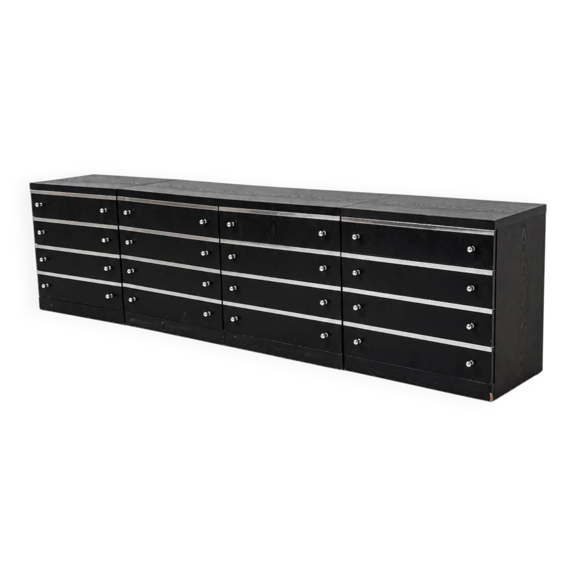 Modular enfilade Space Age in black ash and brushed aluminium, 1970s.