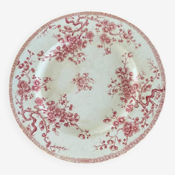 Old flat plate in Terre de Fer earthenware stamped Gien, Fleurette model.