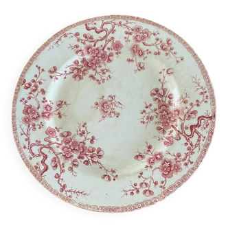 Old flat plate in Terre de Fer earthenware stamped Gien, Fleurette model.