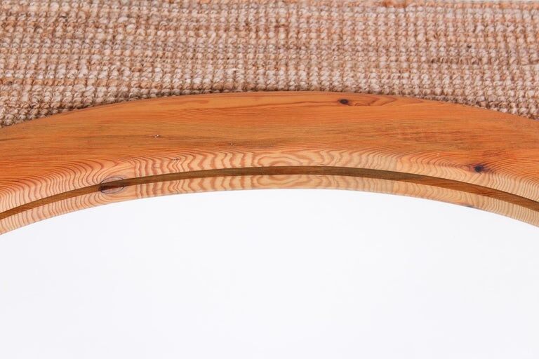 Mid-century oval mirror in solid pine Sweden 1960s 120x95cm