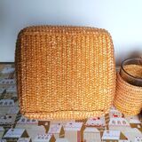 Basket and glass holder woven straw