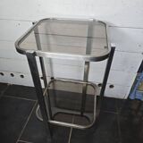 Vintage side table in chrome iron and smoked glass