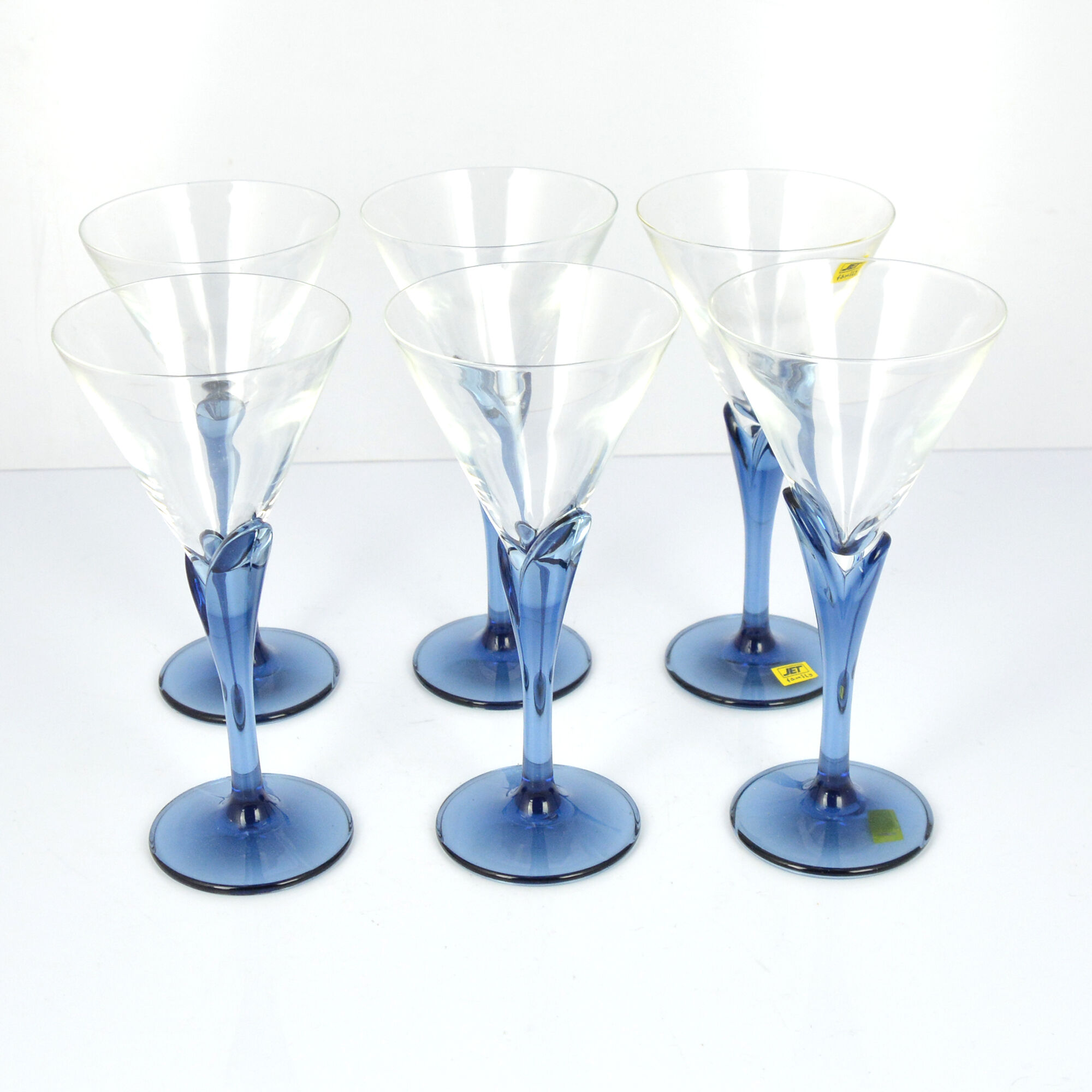 6 crystal glasses Florian Blue Light & Music by Luigi Bormioli, Italy of the 1980s