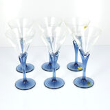 6 crystal glasses Florian Blue Light & Music by Luigi Bormioli, Italy of the 1980s